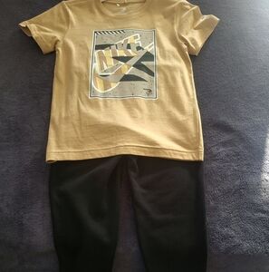 Nike Beige Graphic Tee and Black Pants Set